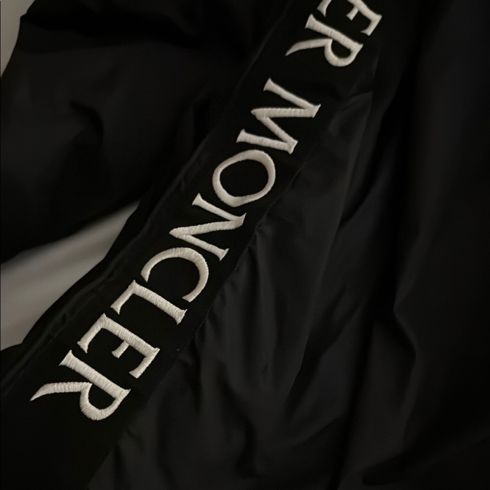 Moncler Black Outerwear with White Embroidery